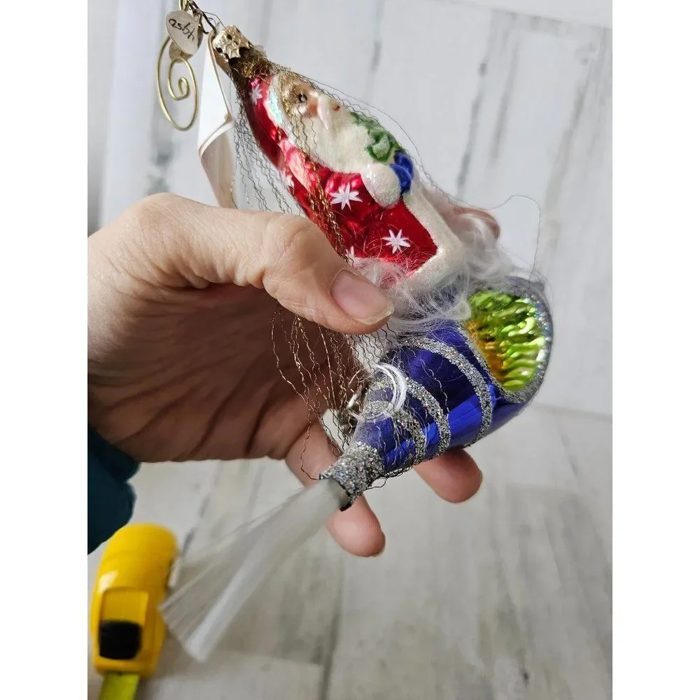 Radko rocket rider reflector Santa 2002 tinsel ornament Xmas tree‎